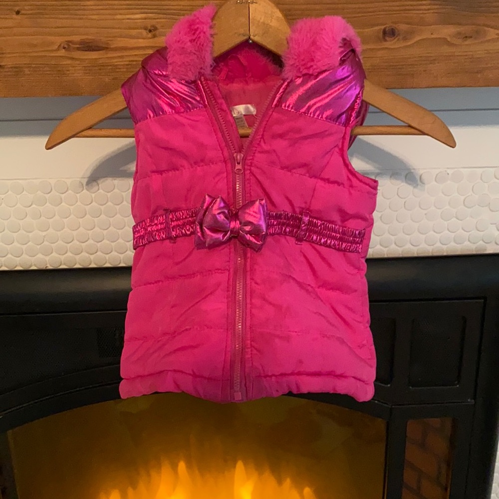 Hot pink furry metallic vest